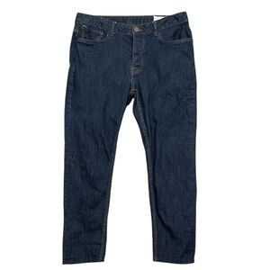 Denim & Co SZ 34 blue button fly jeans short inseam